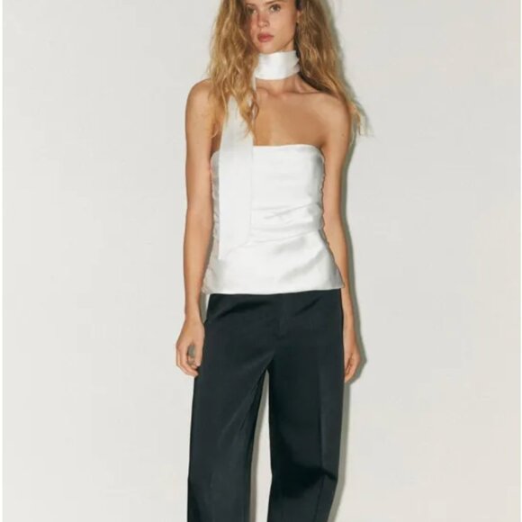 ZARA Draped Satin Scarf Top – White – Sizes S & M – NWT 🤍 - Picture 1 of 14